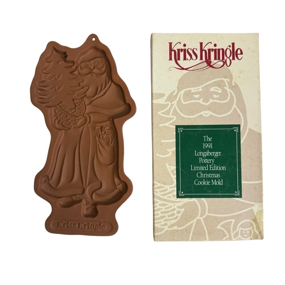 Longaberger Pottery Vintage Christmas Cookie Molds St Nick Kriss Kringle Set - Picture 2 of 14
